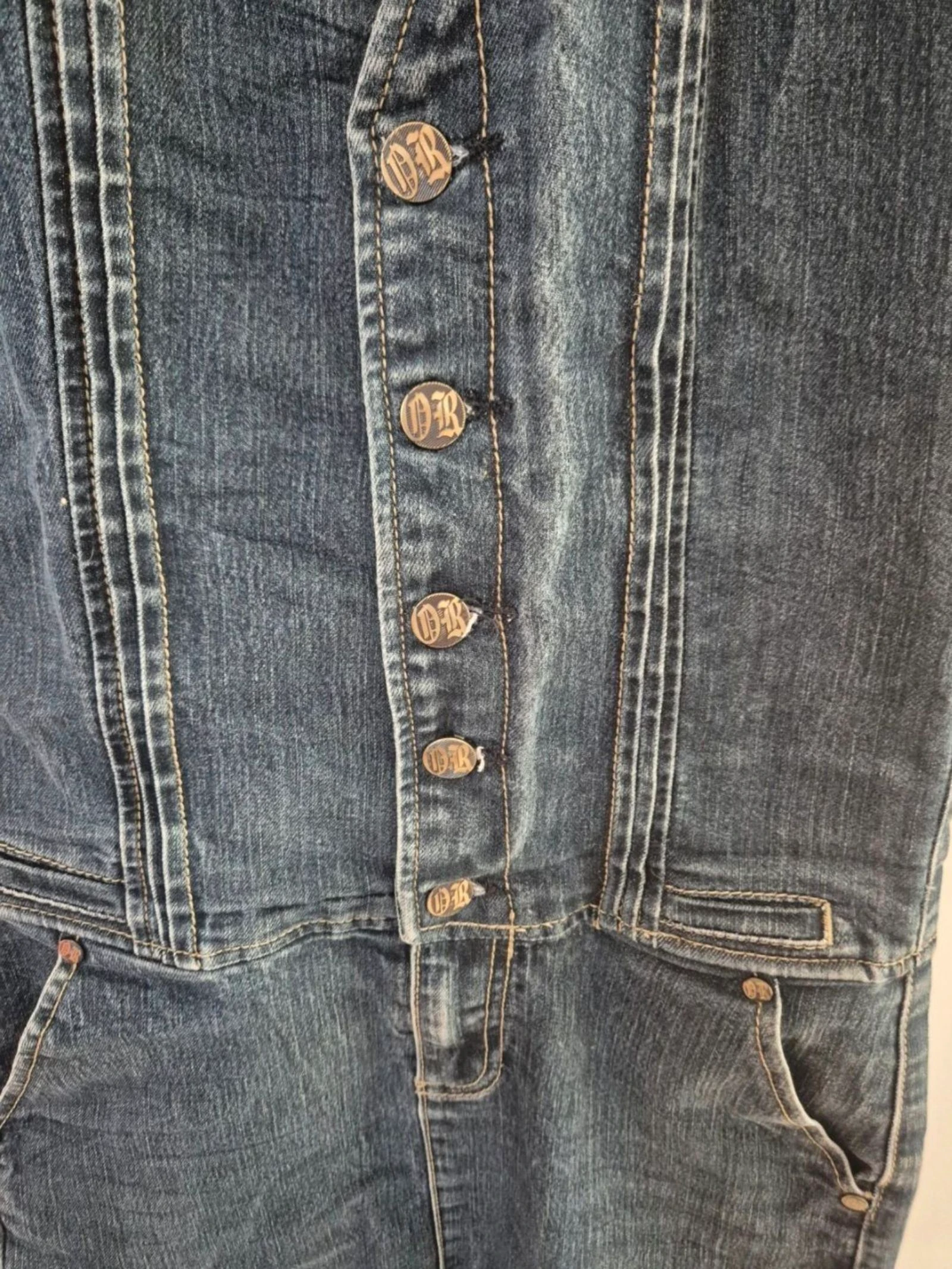 Robe jeans Original PP 34 sem mangas azul denim corte ajustado botões bolsos casual moderno – photo 2